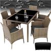 TecTake® Set da Giardino in polyrattan, 6 Sedie, 1 Tavolo, Molto Pratico, Sedie con Piedini in plastica Anti-graffio, Salotto da Giardino Esterno, Tavolo da Giardino Con Sedie - Naturale/Grigio Scuro