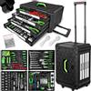 tectake® Trolley Porta Attrezzi 4 Scomparti, 899 Pezzi, Valigetta Completa con Utensili per Fai da Te, Cassetta degli Attrezzi con Ruote, Valigetta Attrezzi con Maniglia Telescopica - Nero