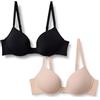 Amazon Essentials Reggiseno Push-Up con Scollo Profondo Foderato in Microfibra Donna, Pacco da 2, Nero/Petalo Chiaro, 2A
