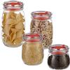 Relaxdays Set da 4 Barattoli per Alimenti, Coperchio con Foro per Cannuccia, 4 Misure, Conserve e Bevande, Trasparente, Silicone