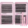 FANDIQ Kit di ciglia singole soffici: 50D+60D+80D+100D Spesse Russian D Curl Cluster Ciglia, Kit fai da te con Bond and Seal, Remover (C03 KIT)