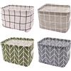 YUNSHANGHE Set di 4 cestini portaoggetti per bambini, in lino, pieghevole, con 2 manici, per riporre oggetti da scrivania e per la casa, 20 x 16 x 14 cm (a quadri, a cubo)
