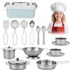 BUCOMTU 17 Pezzi Accessori da Cucina Per Bambini, Cucina Giocattolo , Set da Cucina per Bambini in Acciaio Inox - Accessori da Cucina Giocattolo per Ragazzi e Ragazze