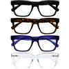 OPULIZERA Occhiali luce blu donna e uomo - Antiriflesso e Antibagliore - Confezione da 4 - Occhiali per computer - Protezione UV - Oversize e Rettangolare - Nero Marrone Blu Chiaro - +0.00