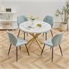 GrandCA HOME Set Tavolo e Sedie da Pranzo, Tavolo da Pranzo Rotondo da 100 CM e 4 Sedie Moderne in Lino, per Sala da Pranzo, Cucina, Soggiorno (Marmo + Menta)