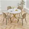 GrandCA HOME Set Tavolo e Sedie da Pranzo, Tavolo da Pranzo Rotondo da 100 CM e 4 Sedie Moderne in Lino, per Sala da Pranzo, Cucina, Soggiorno (Marmo + Verde)