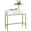 HOMCOM Consolle da Ingresso Moderna con 2 Cassetti e Gambe Dorate, 80x31.5x75cm, Bianco|Aosom