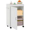 BAKAJI Carrello Bagno Cucina in Legno MDF con Anta 3 Ripiani e 4 Ruote Girevoli Dimensioni: 50 x 32 x 77,5 cm Mobiletto Trolley Salvaspazio Colore Bianco