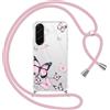 Yoedge Cover con Cordino per Samsung Galaxy A56 5G 6,7, Trasparente Aesthetic Disegni Farfalle Custodia con Collana Tracolla Laccio Collo, Sottile TPU Silicone + PC Antiurto Case per Samsung A56,04
