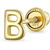 Bling Jewelry Abc Minimalist Real Yellow 14K Gold Capital Block Lettera B Cartilage Ear Lobe Piercing 1 Piece Stud Earring Screw Back Per Le Donne Adolescenti Uomini