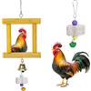 lasuroa 3pz Giocattoli per Polli, Specchio Polli con 2 Pietre Macinare Il Becco Specchio in Legno a Forma Pulcino con Campanellino Chicken Toys per Galline Uccelli Pappagalli