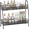 JANE EYRE Porta Spezie Organizer Scaffale per Cucina - 2 Livelli Portaspezie in Metallo Salvaspazio Mensola Supporto Mobile Stoccaggio per la Cura Della Pelle in Supporto per Bagno Cucina Ufficio, Nero