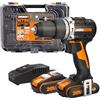 WORX Trapano a Percussione senza Fili WORX NITRO 18 V (20 V MAX) WX352.4, PowerShare, Motore Brushless, 60 Nm, Controllo della Velocità Variabile, Luce LED, Set di Accessori da 75 pezzi, 2 Batterie 2,0 Ah