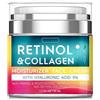 Grospe Crema viso retinolo con acido ialuronico, crema idratante anti anti invecchiamento giorno e notte per donne e uomini, crema viso collagene riduce rughe e secchezza 1.7 FL Oz