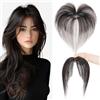 S-noilite Frangia Clip Capelli Veri Frangetta Extension, 9g Frangetta Francese Capello Veri, Frangia Capelli Umani, 360° Capello Umani Toppers con 5x12.5CM Base per Diradati, Noir Naturel #1B