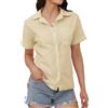 YloveM Camicetta Lino Donna Camicie a Maniche Corte con Scollo a V Abbottonata Elegante Casual Lino di Cotone per Ufficio Top da Lavoro Camicia Ampia