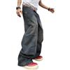 Zewool Jeans Baggy da Uomo con Cuciture Irregolari - Pantaloni in Denim Wide Leg Y2K Hip Hop Moda Casual Streetwear vestibilità Larga Gamba Dritta Fit Relaxed Skater Skateboard,F10 Blu foschia,XXL