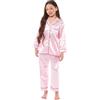 Daisy Dreamer Pigiama lungo per ragazze, in seta satinata, con bottoni, a maniche lunghe, facile da pulire, due pezzi, comodo pigiama e abbigliamento da casa, rosa, 5-6 Years