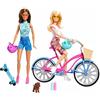 Barbie Set di bambole da bicicletta da spiaggia blu skateboard + accessori, HJY84