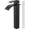 iVIGA Rubinetto a cascata per bagno nero, miscelatore per lavabo monocomando in acciaio inossidabile altezza 224 rubinetto per lavandino da bagno per 1 foro, miscelatore per bacino con tubi dell'acqua