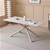 JZGORC Tavolo da pranzo rettangolare, tavolo da cucina moderno, piano in MDF giuntato 180x90cm, gambe a croce in metallo, può ospitare 8-12 persone (imitazione travertino grigio)