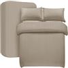 My home store Set copripiumino matrimoniale beige, 4 pezzi, copripiumino a righe satinate, in morbida microfibra spazzolata, con lenzuolo con angoli profondi 30 cm e 2 federe