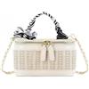 Ynport Crefreak Donne Paglia Borsa A Tracolla Piccola Borsa Di Paglia Elegante Top Handle Borsa Quadrata Alla Moda Secchiello Borsa A Tracolla, Bianco