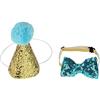 Wifehelper Simpatico Set di Paillettes per Cappello e Cravatta con Ciondolo per Feste di Compleanno per Cani, Mini Copricapo per Feste di Compleanno di Bowknot per Animali Domestici(Blu)