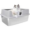 HOUSLUX Lettiera per gatti XXL, 50 x 35 x 25 cm, in acciaio inox, grande a prova di perdite e facile da pulire, mai odori, antiruggine (grigio chiaro, 50 x 35 x 25 cm)