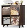 Bikoney Mobile Giradischi con Espositore per Vinili e 2 Cassetti - Tavolino in Legno e Mobile TV per Tutti i Giradischi e Altoparlanti, Mobile Porta Vinili per Soggiorno o Camera da Letto