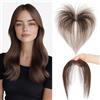 S-noilite Topper Capelli Umani per Donne, 9g Capelli Veri Frangetta Laterale, Frangia a S Fermaglio per Capello, 360° Capello Umani Toppers con 5x12.5CM Base per Diradati, Brun Moka #2R