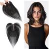 S-noilite Topper Capelli Umani per Donne, 14g Capelli Veri Frangetta Laterale, 27CM Frangia a S Fermaglio per Capello, Capello Umani Toppers con 7x11CM Base in Pizzo per Diradati, Noir Naturel #1B