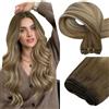 Easyouth Extension Capelli Veri Tessitura Ombre Weft Remy Human Hair Extensions Balayage Marrone Scuro E Medio Biondo Chiaro Extension Capelli Remy Tessitura Lisci #3/8/22 30cm 70g