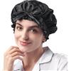 Umisleep 22 Momme 100% seta di gelso per dormire con volant, double face, morbido e traspirante, fascia regolabile per capelli ricci, nero