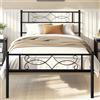 VECELO Telaio per letto 90 x 190 cm, letto singolo in metallo, non serve rete, montaggio semplice, grande spazio in listelli, nero