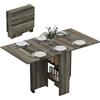 HOMCOM Tavolo da Pranzo Pieghevole, Tavolo Cucina a Ribalta per 6 Persone, Scrivania Richiudibile Salvaspazio con 2 Ripiani Aperti e Ruote a Freno, per Soggiorno, Ufficio, 140x75x74cm, Grigio