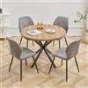 GrandCA HOME Set Tavolo e Sedie da Pranzo, Tavolo da Pranzo Rotondo da 100 CM e 4 Sedie Moderne in Lino, per Sala da Pranzo, Cucina, Soggiorno, Buio + Grigio