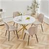 GrandCA HOME Set Tavolo e Sedie da Pranzo, Tavolo da Pranzo Rotondo da 100 CM e 4 Sedie Moderne in Lino, per Sala da Pranzo, Cucina, Soggiorno (Marmo + Cachi)