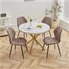 GrandCA HOME Set Tavolo e Sedie da Pranzo, Tavolo da Pranzo Rotondo da 100 CM e 4 Sedie Moderne in Lino, per Sala da Pranzo, Cucina, Soggiorno (Marmo + Marrone)