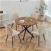 GrandCA HOME Set Tavolo e Sedie da Pranzo, Tavolo da Pranzo Rotondo da 100 CM e 4 Sedie Moderne in Lino, per Sala da Pranzo, Cucina, Soggiorno, Buio + Cachi