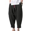 Yesgirl Pantaloni di Lino Uomo Baggy Casual Pantalone Pinocchietti con Tasconi Moda Nero 2XL(Vita 87-90CM)