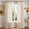 TOPICK - Tende con fiocchi in lino per soggiorno e camera da letto, persiane finestra semi-trasparenti, filtro luce, stile fattoria country, tenda da cucina, set di 2, 140Lx245A (cm) grezzo