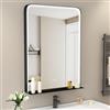 STARLEAD Specchio-Bagno-con-Luce e Mensola 80x60 cm, Specchio-LED-Bagno con Antiappannamento, Dimmerabile, 3 Colori Luce, Memoria, IP44, Vetro Temperato, Cornice Metallo Nero Opaco
