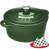 Overmont Casseruola in Ghisa Smaltata - Antiaderente Forno Olandese con Coperchio - Ø26 cm Rotonda Cocotte per Adatto a Piani di Cottura e Forni a Induzione - Verde lucido