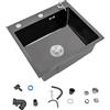 HauTour Lavello da cucina in acciaio inox 1 bacino lavello da incasso 50 x 45 cm, lavello da cucina in acciaio inox spazzolato, con scolapiatti, dispenser di sapone e set di tubi di scarico
