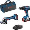 Bosch Kit trapano GSB 18V-55 e smerigliatrice GWS 18V-7 2 batterie e carica Bosch