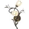 OOWOKS Applique da Parete Rustica a Forma Di Fiore, Lampada Da Parete in Bronzo Antico in Metallo, Lampada da Comodino Camera da Letto Shabby Chic, Paralume in Vetro 2 Luci, per Salotto Cucina, E14, Left