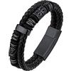 Bestyle 21CM Brcciale Uomo in Pelle Bussola Vichinga Chiusura Magnetica Calcio Baseball Elementi Vichinghi Bracciali Multistrato Impermeabile e Resistente al Sudore