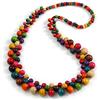 Avalaya Collana lunga multicolore con perline in legno, lunghezza 82 cm