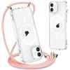 Yoedge Magnetica Trasparente Cover per iPhone 12/iPhone 12 Pro con Cordino 6,1, Compatibile con Magsafe, Trasparente Ultra Sottile Silicone TPU Antiurto Custodia con Collana Laccio Tracolla, Oro Rosa